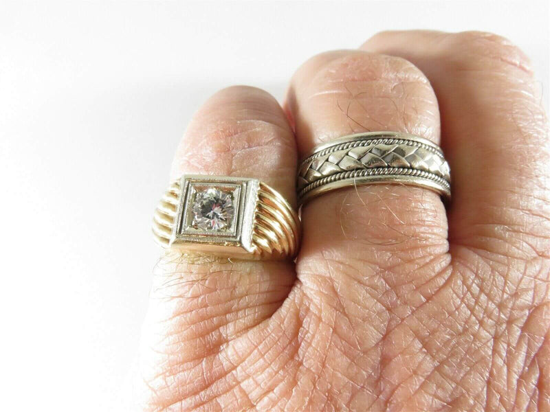 14K Yellow Gold 1/2 Carat Diamond Solitaire Men's Ring Size 8.75 Mid Century - Just Stuff I Sell