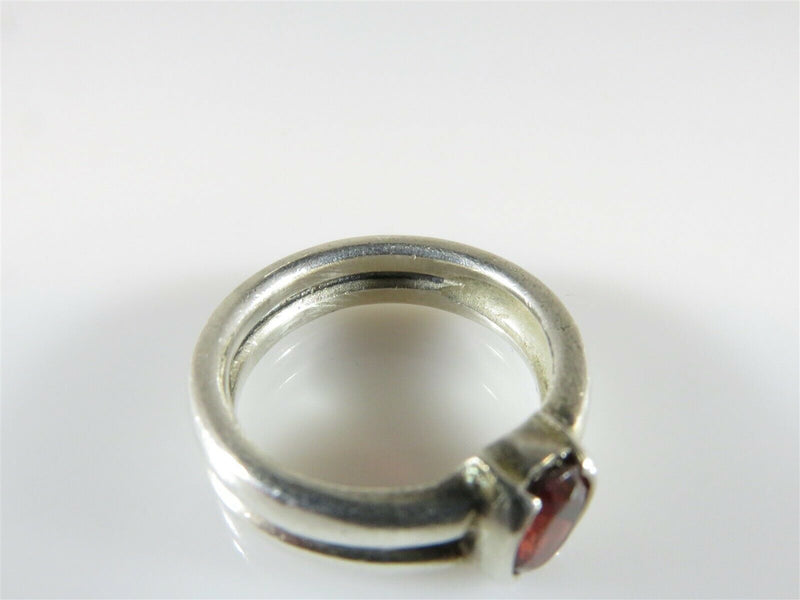 Sterling Silver Double Band Style Oval Garnet Ring Size 6.25 - Just Stuff I Sell