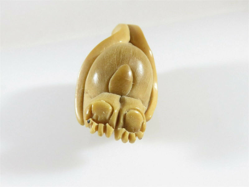 Lovely Rabbit Netsuke Vintage Japanese Flowing Carved Tagua Nut Tanned