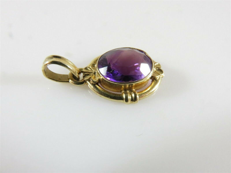 Art Nouveau Style Oval 10mm x 7.5mm Amethyst Necklace Pendant in 10K Yellow Gold - Just Stuff I Sell