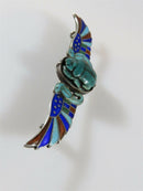Antique Egyptian 800 Silver Enameled Scarab Brooch Enameled Wings of Horus - Just Stuff I Sell