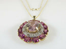 14K Gold Oval Morganite Diamond Accented Amethyst Surround Pendant & Rope Chain - Just Stuff I Sell