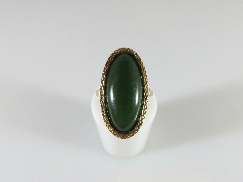 Lovely 14K Solid Gold Untreated Dark Green Jade Ring Size 4.75 Circa 1920's 6gr - Just Stuff I Sell