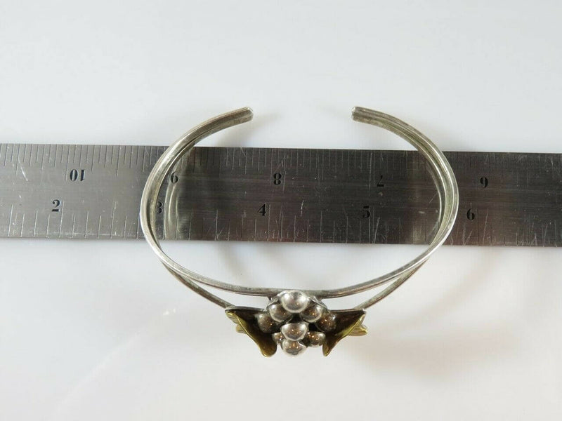 925 Sterling Gold Washed Grapes & Leaf Mexico Cuff Bracelet TI-02 - Just Stuff I Sell