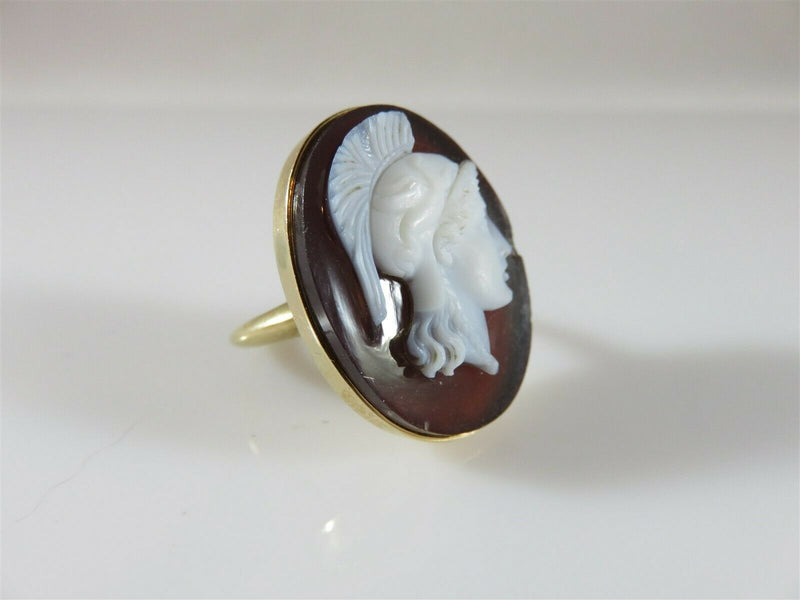 Victorian Era 14K Gold High Relief Carved Hardstone Roman Soldier Ring Size 7 - Just Stuff I Sell