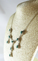 Antique Style Sterling Silver 17" Necklace Cabochon Malachite 3 Drops Dangles - Just Stuff I Sell