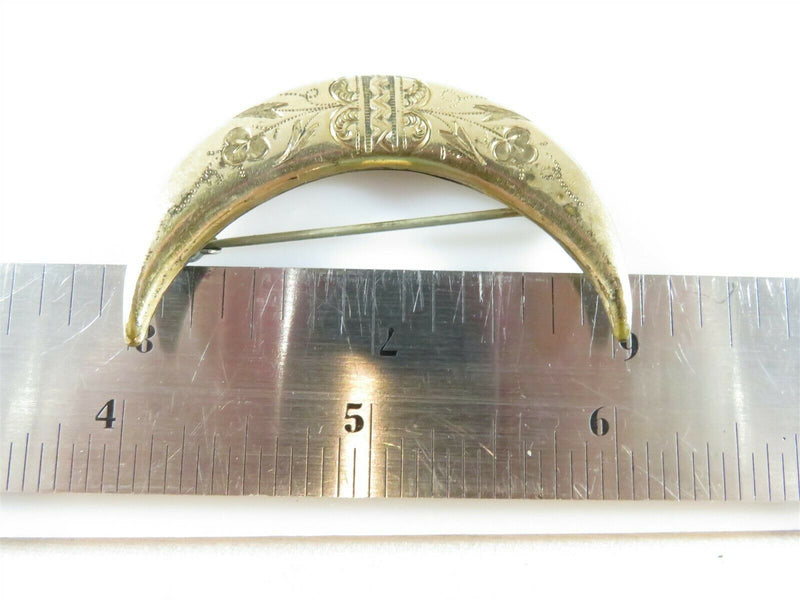 Unusual Rose Gold Gilt Etched Floral Designed Crescent Moon Collar Pin - Just Stuff I Sell