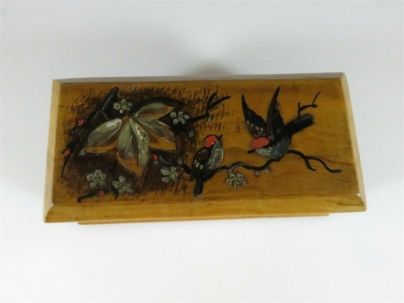 Lovely Victorian Era Hand Painted Floral Swallow Wood Stamp Box 19th Century - Just Stuff I Sell