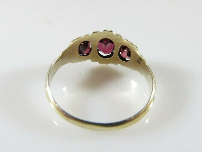 Antique Faux Glass Garnet Wedding Ring 10K Gold Size 7.5 Hand Chamfered Setting - Just Stuff I Sell