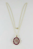 14K Gold Oval Morganite Diamond Accented Amethyst Surround Pendant & Rope Chain - Just Stuff I Sell