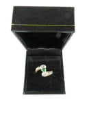 14K 585 Yellow Gold Cabochon Emerald Diamond Accented Bypass Ring - Just Stuff I Sell