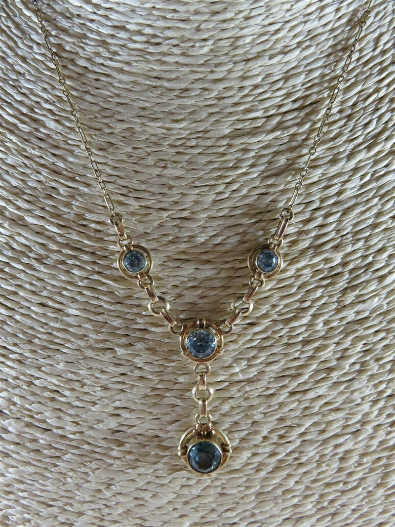 Stunning 14K Gold Edwardian Blue Zircon Rosy Yellow Gold Lariat Necklace - Just Stuff I Sell