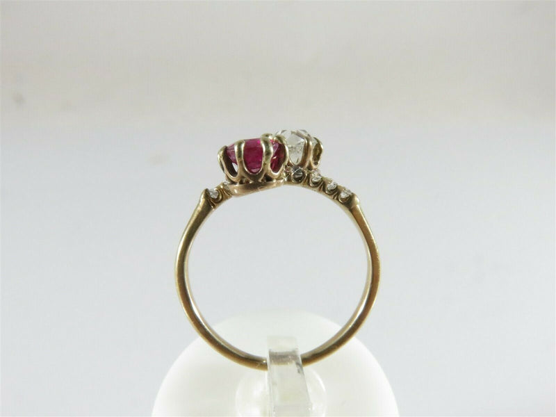 Victorian 14K Bypass Anniversary Ring Toi Et Moi Old Mine Cut Diamond Ruby Ring - Just Stuff I Sell