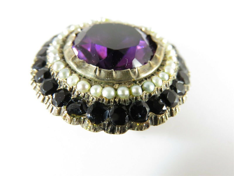 Early Victorian Purple Black Paste Pearl Brooch Pendant in 14K Rose Gold Filled - Just Stuff I Sell