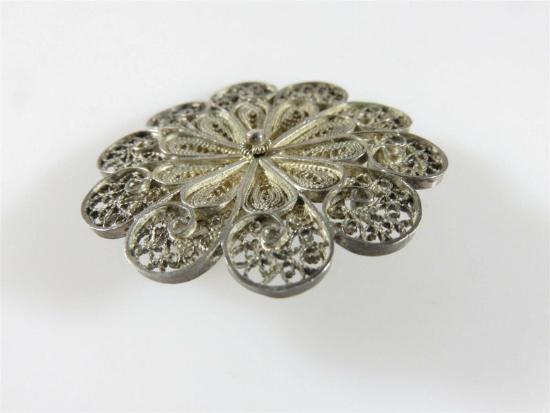 Lovely Early Sterling Silver Filigree Brooch Middle Eastern Origin S.92 - Just Stuff I Sell