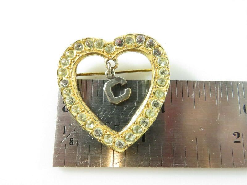 Vintage Gold Gilt Sterling Silver Heart with Paste & Letter C Sweetheart Pin - Just Stuff I Sell