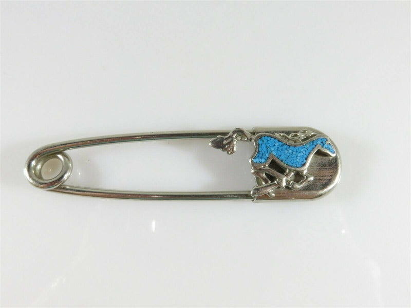 Crushed Turquoise Mustang Horse Themed Safety Pin 3 1/4" Alternative Key Chain - Just Stuff I Sell