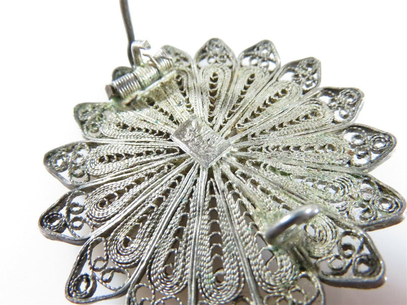 Antique Sterling Silver Filigree Middle Eastern Flower Brooch 1 1/2" - Just Stuff I Sell
