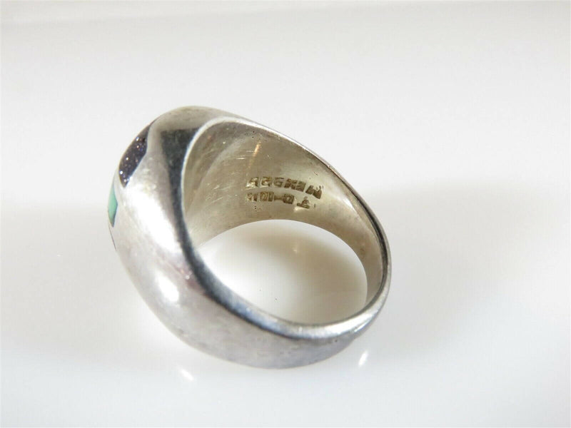 Malachite & Black Inlay Sterling Silver Ring Ring Size 7.5 - Unisex - Taxco Ring - Just Stuff I Sell