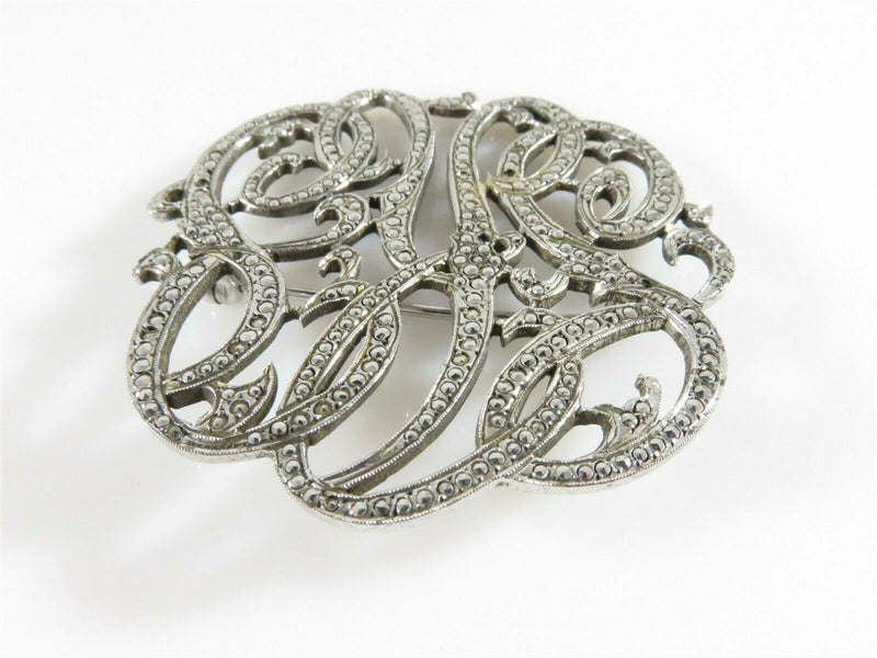 Vintage Vanity Marcasite Encrusted SRG Initials Brooch Sterling Silver 2"x2" - Just Stuff I Sell