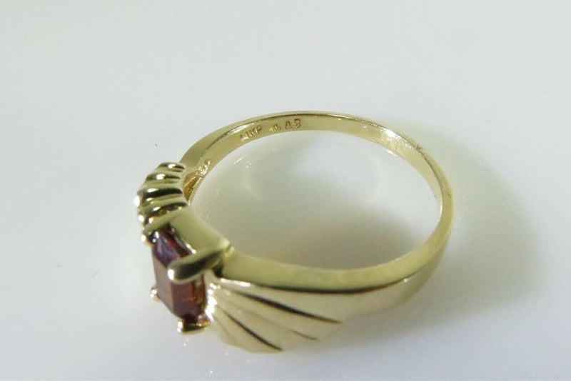Lovely 14K Yellow Gold and Nice Emerald Cut Citrine Ring w/ Wing Style Band - Just Stuff I Sell