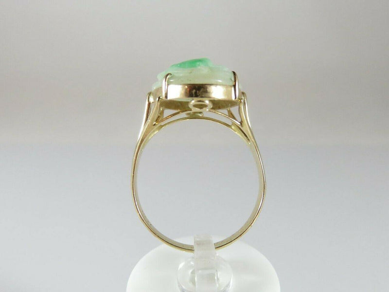 14K Gold Carved White Jadeite Jade with Green Nephrite Highlights Size 8.75 - Just Stuff I Sell