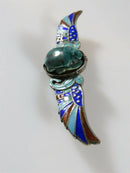 Antique Egyptian 800 Silver Enameled Scarab Brooch Enameled Wings of Horus - Just Stuff I Sell