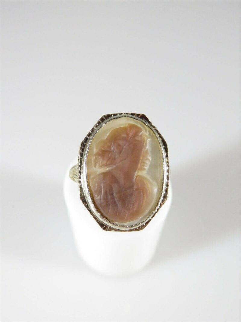 Antique 14K Carved Mother of Pearl Cameo Filigree Ring Grand Tour Style Sze 4.75 - Just Stuff I Sell