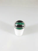 Malachite & Black Inlay Sterling Silver Ring Ring Size 7.5 - Unisex - Taxco Ring - Just Stuff I Sell