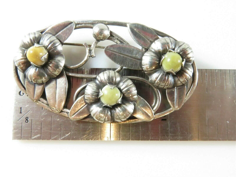 1930's Modernist Sterling Mexico Calcite Floral Brooch Artisan Hand Worked - Just Stuff I Sell