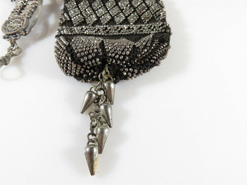 Victorian Silver Plated Beaded Change Purse with Watch Chatelaine Belt Clip - Just Stuff I Sell