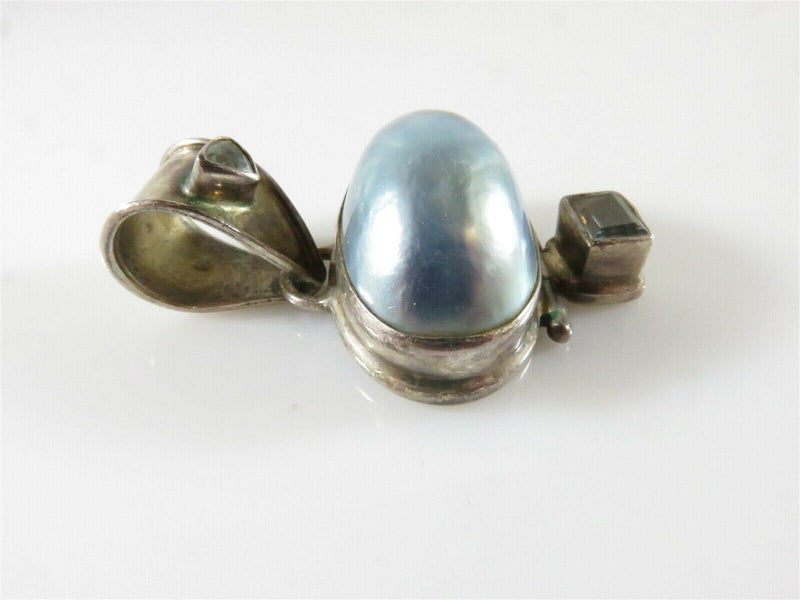 Blue Gray Toned Pearl half Double Topaz Pendant 1 3/4" H Bale Size 9.35mm ID - Just Stuff I Sell