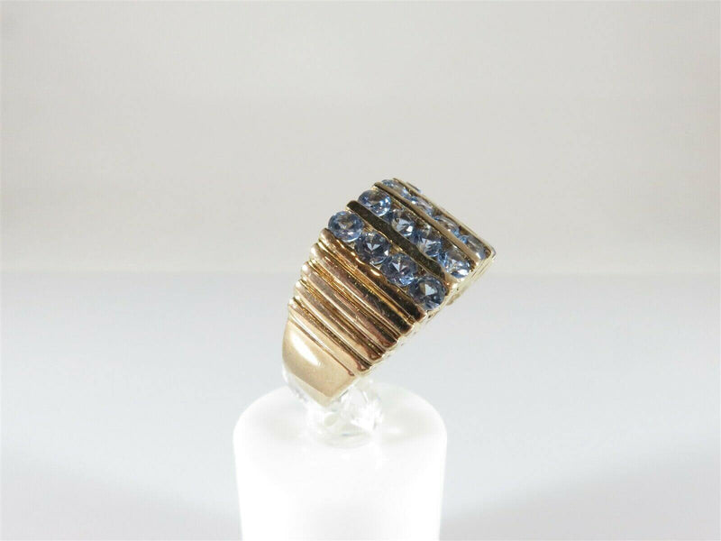 Blue Tanzanite Cocktail Ring Channel Set Size 7.5 Gold Wash Sterling Silver - Just Stuff I Sell