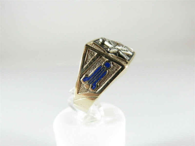 Masonic Ring 10K Gold Diamond Art Deco, Black, Blue Enamel, Old Mine Cut - Just Stuff I Sell