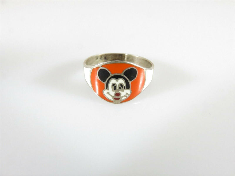 Vintage Sterling Silver Orange/White Unusual Mickey Mouse Children's Ring - Just Stuff I Sell