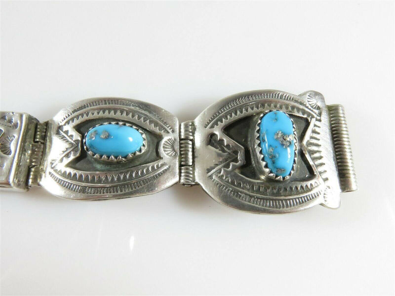 Beautiful Navajo Morenci Turquoise Watch Bracelet Sterling Silver 5 7/8" TL - Just Stuff I Sell