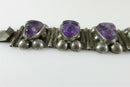 Vintage Panel Bracelet Sterling Silver Mexico Carved Amethyst Mask Bracelet 7" - Just Stuff I Sell