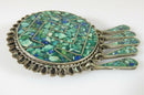 Taxco Crushed Turquoise Lapis Aztec Themed Brooch Pendant Sterling Silver - Just Stuff I Sell