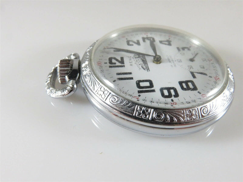 Art Deco Style 14s 17J Delemont Watch Co Swiss Train Etched Case, Dial, Running - Just Stuff I Sell