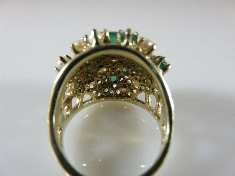 Designer Emerald Pearl 14K Yellow Gold Cluster Ring Size 6 & 8.2 Grams - Just Stuff I Sell