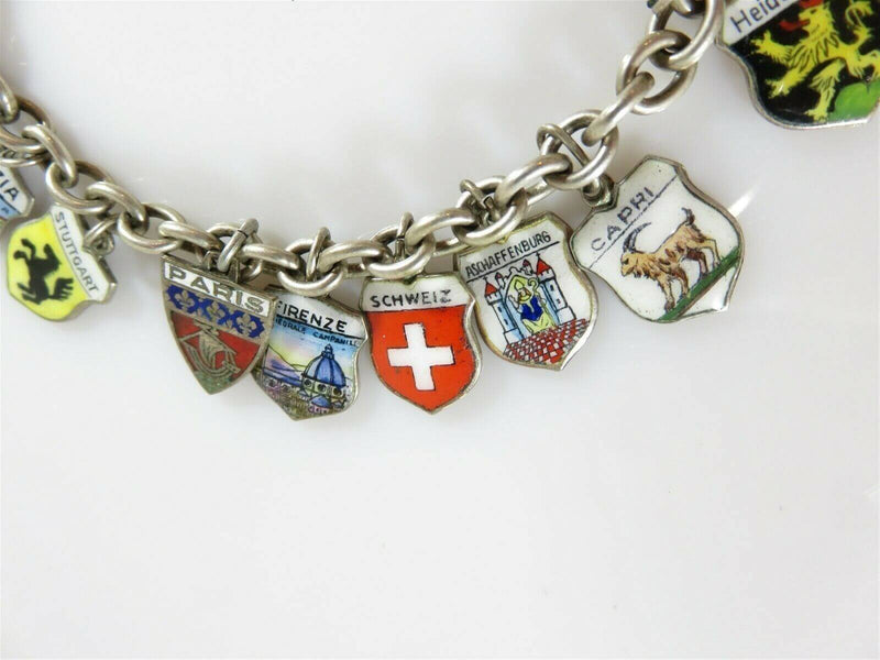 8 1/2" TL 800 Silver Charm Bracelet with 22 x 800 or 835 Silver Travel Charms - Just Stuff I Sell
