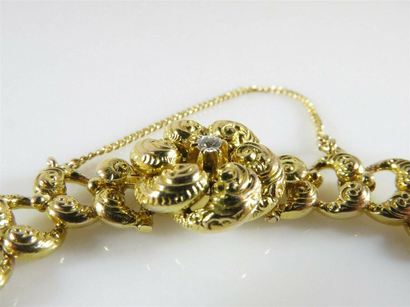 Antique Victorian Krementz 14K Gold Floral Crescent Moon Link Bracelet - Just Stuff I Sell