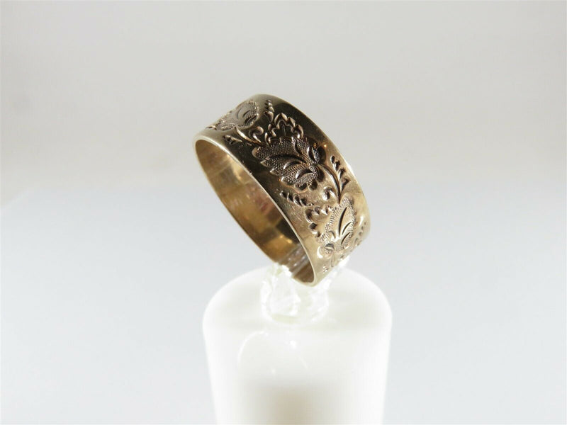 Victorian Mens 8.17mm Wedding Band Size 9.5 Rose Gold Chamfered Leaf Design - Just Stuff I Sell