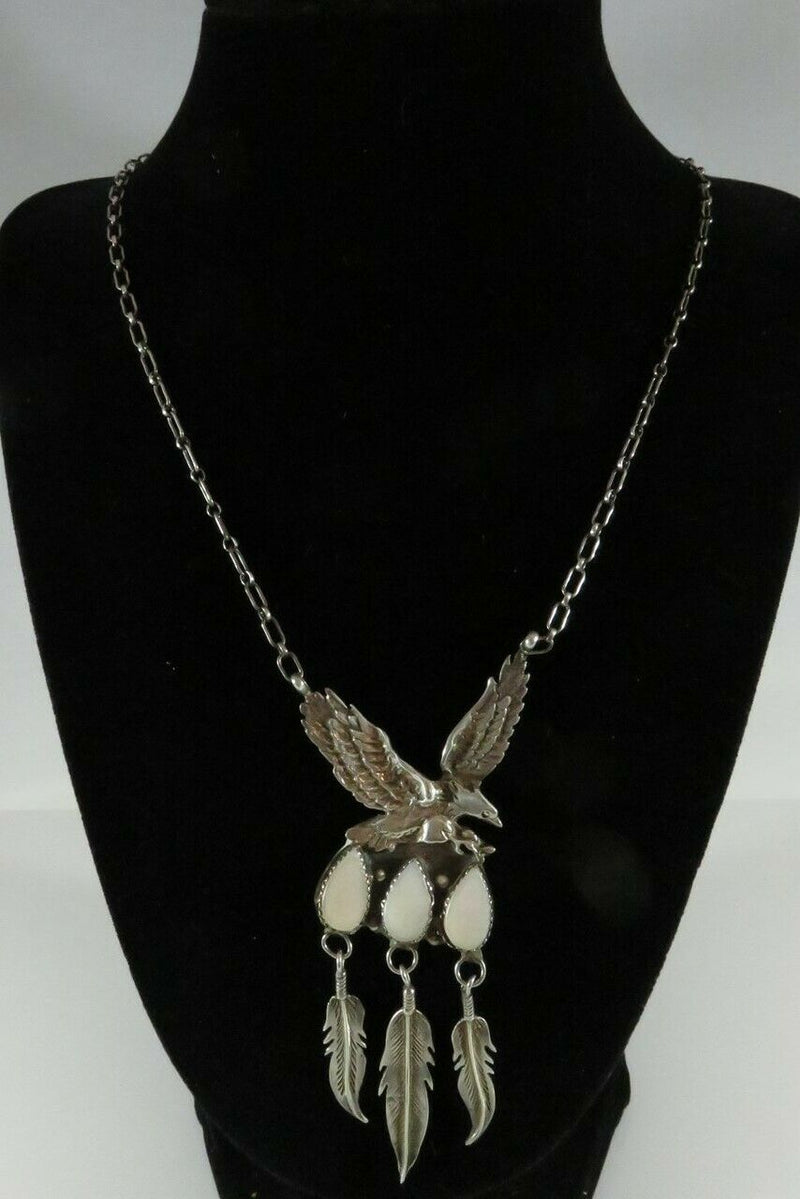 Robert Becenti American Eagle Necklace Signed RB 925 Navajo Biker Necklace - Just Stuff I Sell