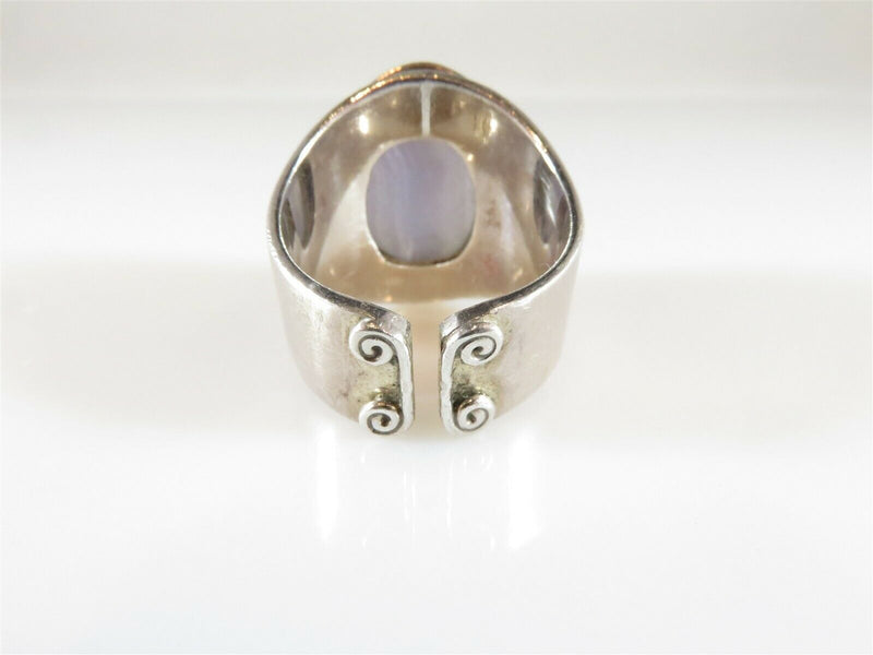 Polished Cabochon Blue Agate Pinky Ring Sterling Silver Sajen Size 10.25 - Just Stuff I Sell