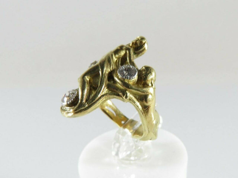 Art Nouveau 18K Mother Son Daughter Diamond Ring Heavy Size 2 Figural Ring - Just Stuff I Sell