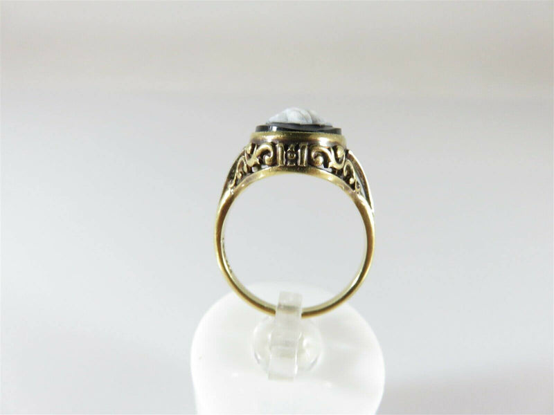 Antique Art Nouveau Carved Onyx Cameo Ring 14K Yellow White Gold Size 5.5 - Just Stuff I Sell