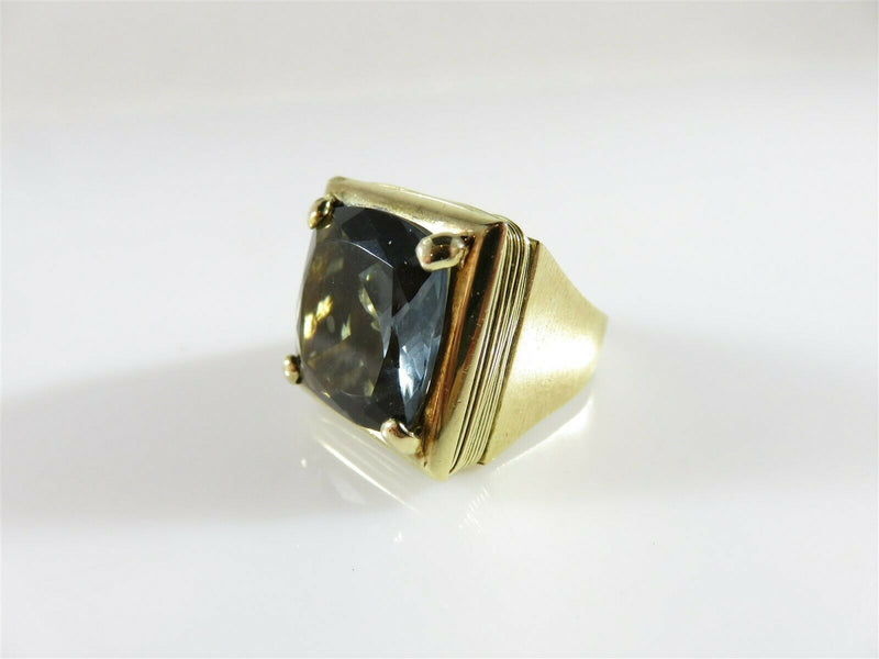 Gold Tone Unisex Bling Ring Brushed metal 17.21mm Faceted Glass Stone Signed RS - Just Stuff I Sell