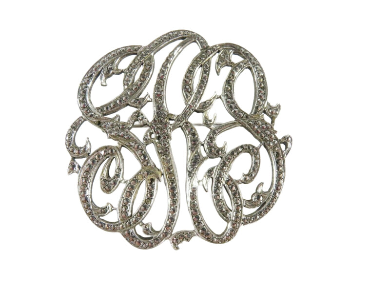 Vintage Vanity Marcasite Encrusted SRG Initials Brooch Sterling Silver 2"x2" - Just Stuff I Sell
