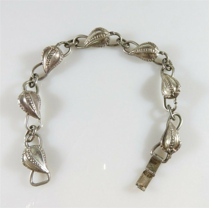 Vintage 7" Sterling Silver Mid Century Leaf Link Bracelet Danish Style Bracelet - Just Stuff I Sell